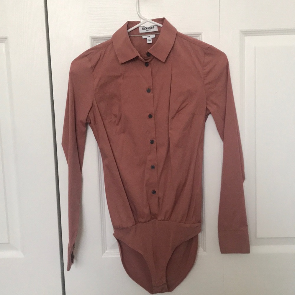 Express Slim Pink Button Down Bodysuit